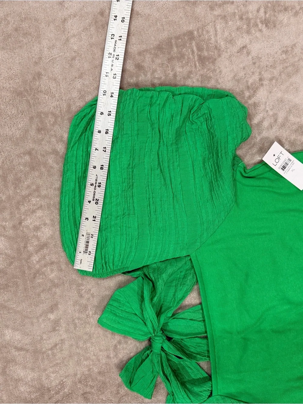 LOFT Green Puff Short Sleeve Tie Back Square Neck Top Blouse NWT Size XL